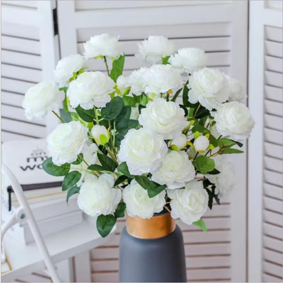 Artificial Flowers Factory Wholesale European Style 3 Peony Home Wedding Decorative Fake Flowers Vase Box Decoration Accessories