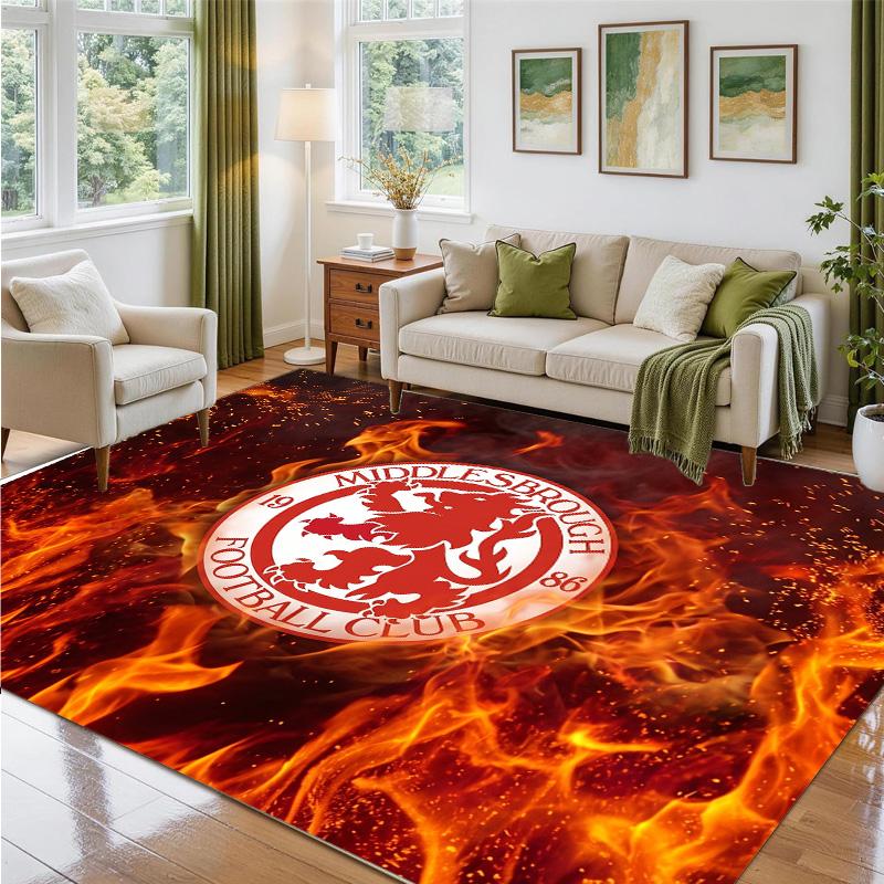 Middlesbrough Football Design Crystal Velvet Rug Soft Decorative Mat for Bedroom Entrance