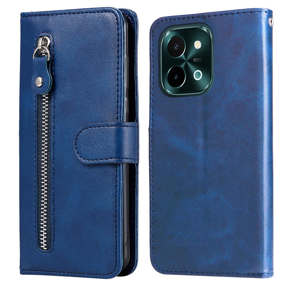 For Vivo Y28 4G/iQOO Z9x 5G Case PU Leather Stand Phone Cover with Zipper Pocket