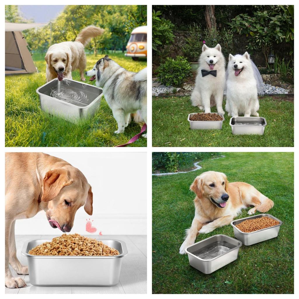 Thickened Rectangle Dog Water Bowl Anti Tip Design Large Breeds Durable Chew Resistant Large Capacity