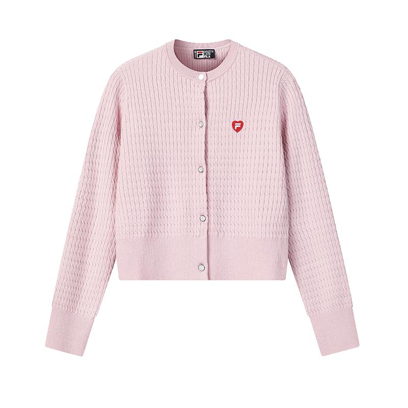 

Fila Cny Heart Cardigan Fashion Simple Basic Sweet Cute Versatile Casual Comfortable Woven Blush Knit Sweater Women tops Red Purple F11W619403FPU M