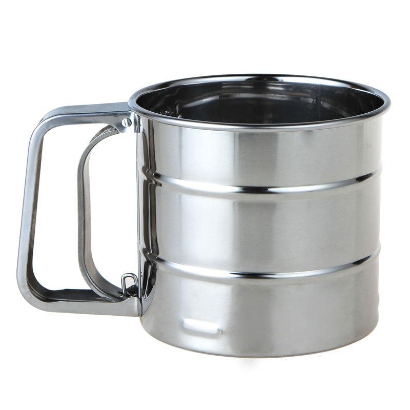 

Инструменты для выпечки Сито для муки Сито из нержавеющей стали для просеивания муки для разрыхлителя сахара Шейкер с ручным прессом Дизайн Мелкая сетка