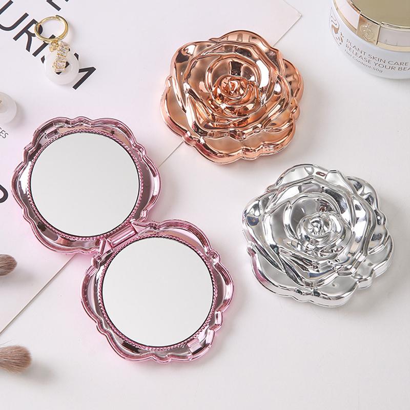 Portable Mini Mirror Retro Rose Flower Small Pocket Makeup Mirror Double Sided Hand Mirrors Compact Cosmetic Beauty Tool Gift