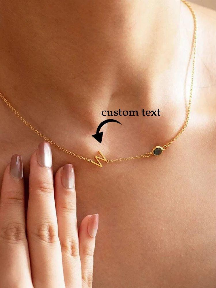 Custom One Initial Name With Birthston Necklace For Women Elegant Wedding Bridesmaids Stainless Steel Jewelry Party Tide Gifts
