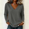 Damen Langarm Lockerer V-Ausschnitt Lässiger Pullover Top Leichter Weicher Dehnbarer Stoff Bequeme Alltagskleidung
