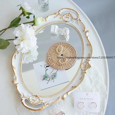 Europäischer Stil Retro Schminkspiegel Tablett Schminktisch Schmuck Kosmetik Parfüm Aufbewahrungstablett Dekoration Display Heimschmuck
