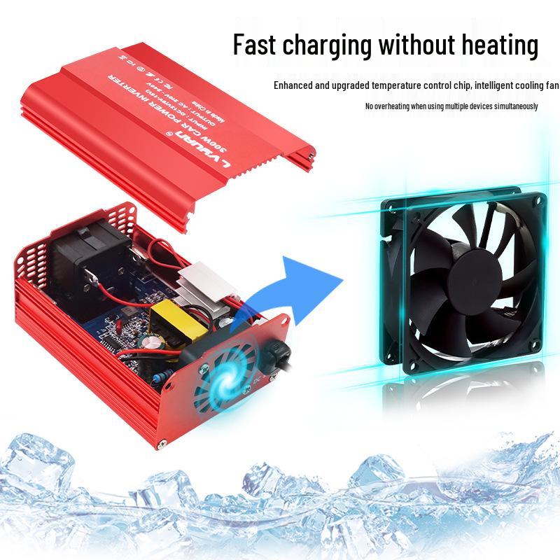 12V To 110V/220V Car Inverter with Dual USB & Cigarette Lighter Plug, 300W