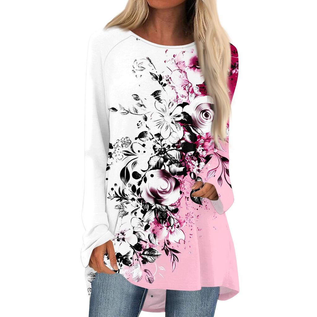 Damesmode casual blouse met lange mouwen en ronde hals