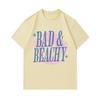 Men's 100% Cotton Crew Neck Short Sleeve T-Shirt, Casual Bad & Beachy Letter Print Palm Sun Pattern Soft Breathable Summer Daily Tees for Beach Vacati