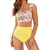 Women 2 Piece High Waisted Bikini Set, Floral Ruffle Tummy Control Swimsuit, Ruched Modest Full Coverage Bathing Suit