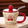 Creative Hand-squeezed Wind Cute Rabbit Mug with Lid Straw Milk Cup Practical Ceramic Water Cup Household Drinking Cup