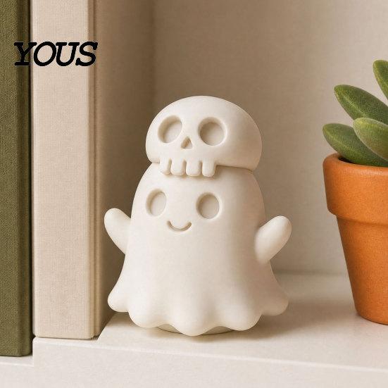 Decorative Ghost Sculpture 3D Printed Skull Figurine, Spooky Gothic Statue, Mini Ornament Cartoon for Table Centerpiece Shelf Desk Decor
