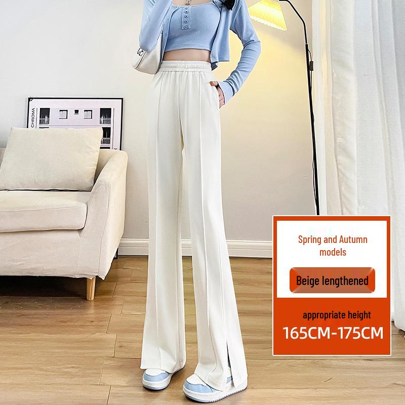 2025 Spring Plus Size High Waist Flared Petite Suit Pants - Slimming Drapey Casual Women's Slit Trousers