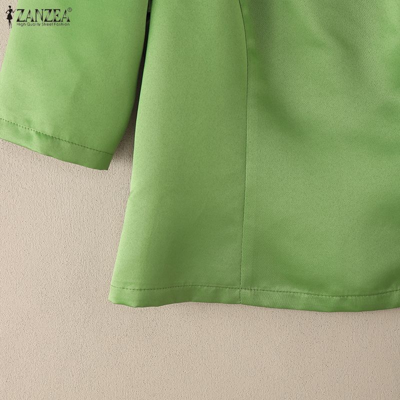 ZANZEA Women Casual Round Neck Solid Color Half Sleeve Blouse