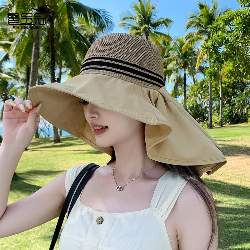 Summer Fashion Versatile Breathable Bucket Hat Large Brim Sun Hat Children Outdoor Cycling Shawl Neck Protection Sun Protection Cap