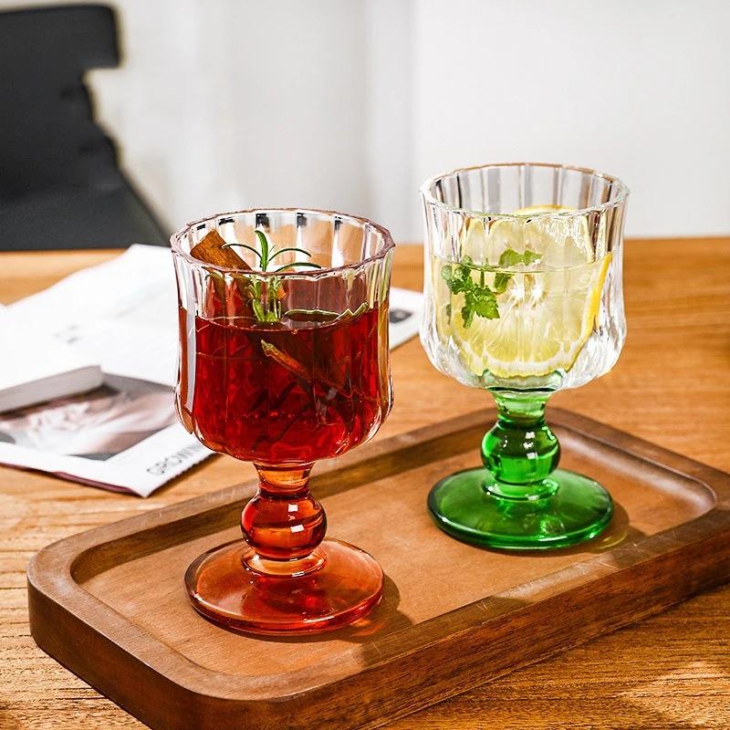 Glass Pleated Wine Goblet Champagne Cocktail Glass Bar Party Supplies Sglass Whiskey Juice Drink Glass Retro Transparent