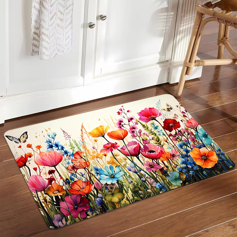 Vintage Floral Wall Mural Decoration,Carpet,Living Room,Bedroom, Non-slip,Square rug