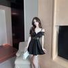 Nightclub Sexy Lace Splicing Perspective Suspender Dress Design Sense Temperament Waist Thin Big Swing Skirt