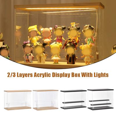 Stackable Transparent Dustproof Acrylic Display Cabinet with Lights and Steps for Blind Box Toy Action Figure Desktop Organizer