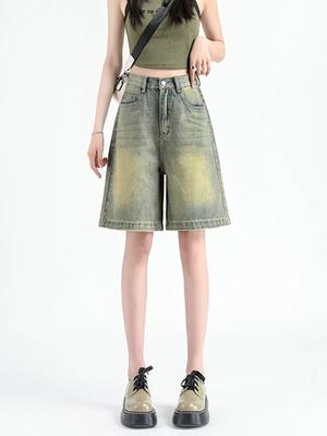 Letní Americké Univerzální Módní Modré Džínové Kraťasy Dámské Korejský Styl Volné Džíny High Street Chic Y2k Džínové Kraťasy