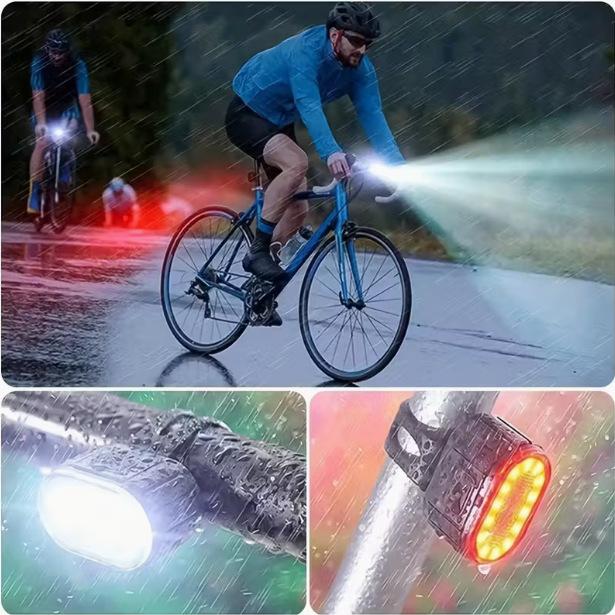 2PCS USB Rechargeable LED Bicycle Front Headlight Rear Tail Safety Light Kits Set