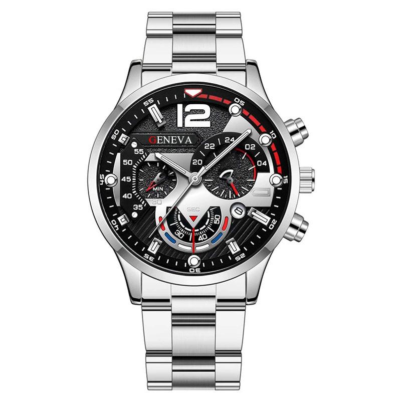 

Мужские светящиеся кварцевые спортивные часы со стальным ремешком и календарем