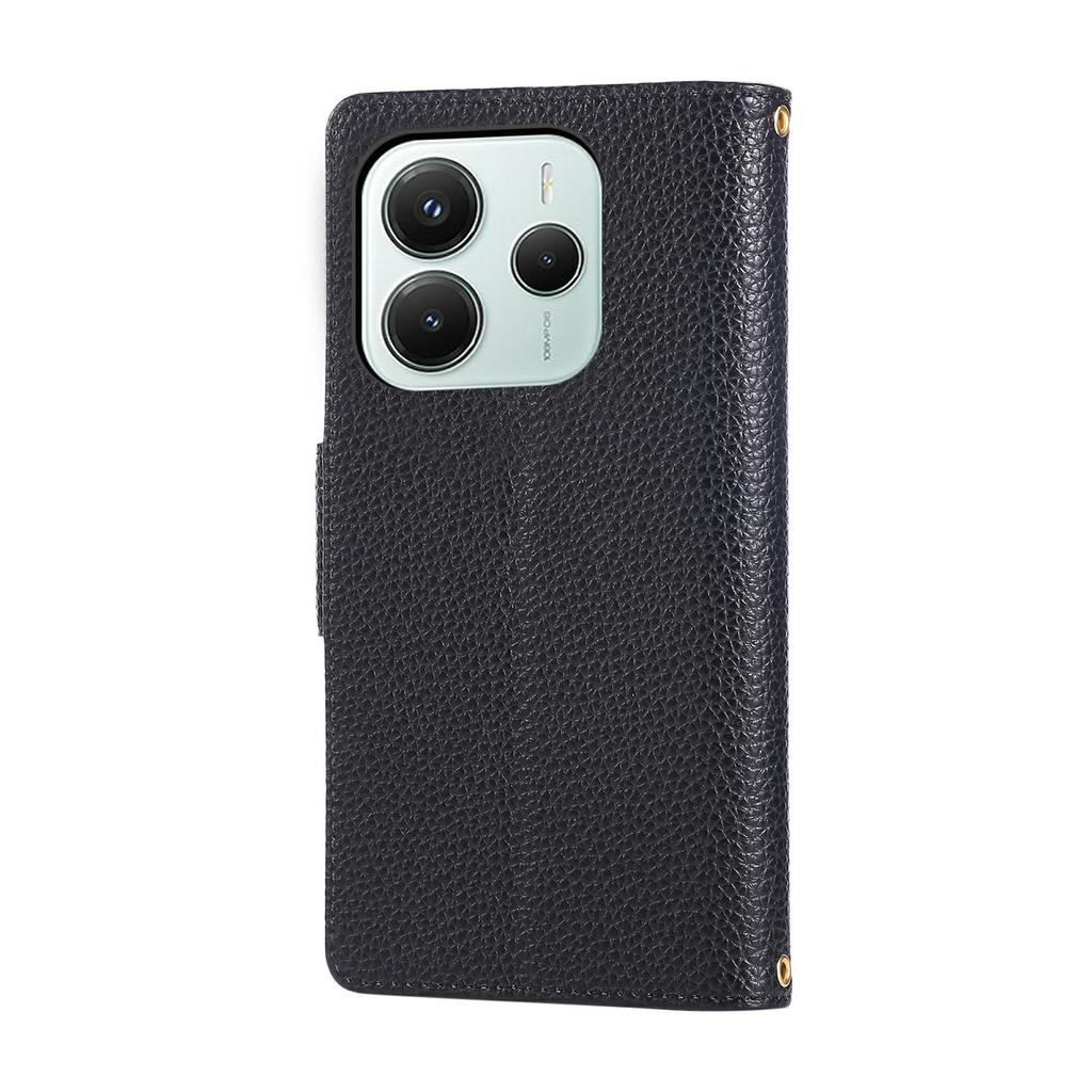 For Xiaomi Redmi Note 14 4G (164.84mm) Case Zipper Wallet Leather Phone Cover with Wrist Strap