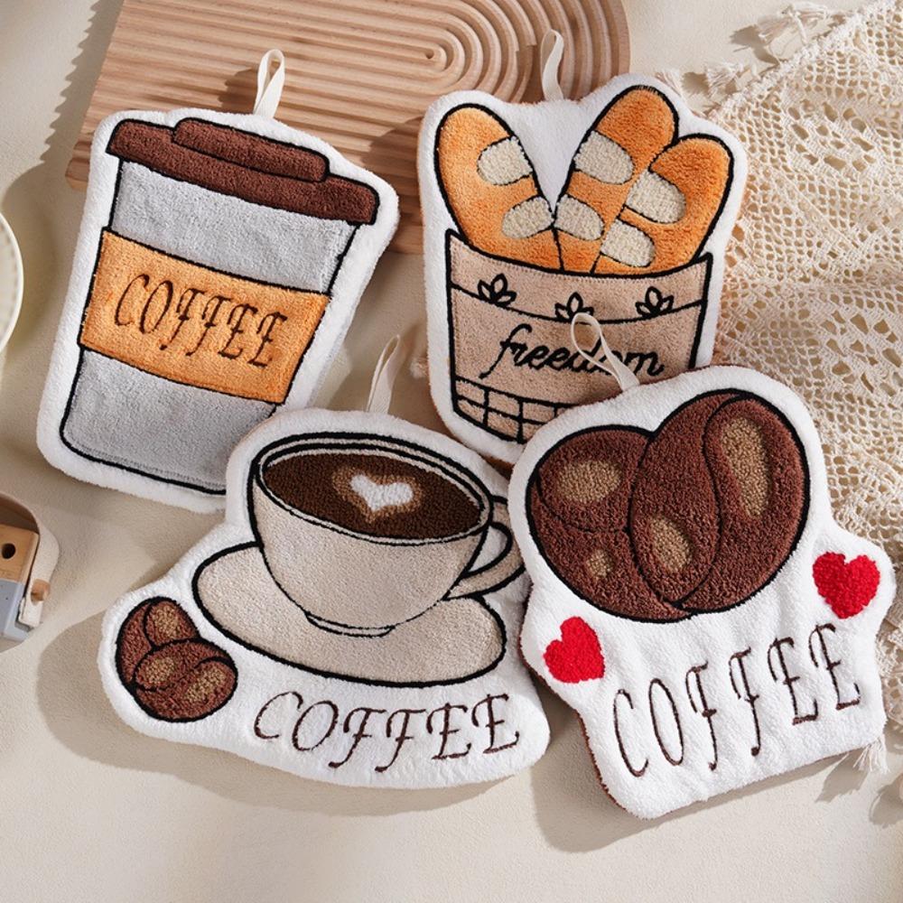 New Coffee Print Hand Towel Kitchen Bathroom Kids Bathing Small Towels Soft Absorbent Tableware Cleaning Hanging Towel