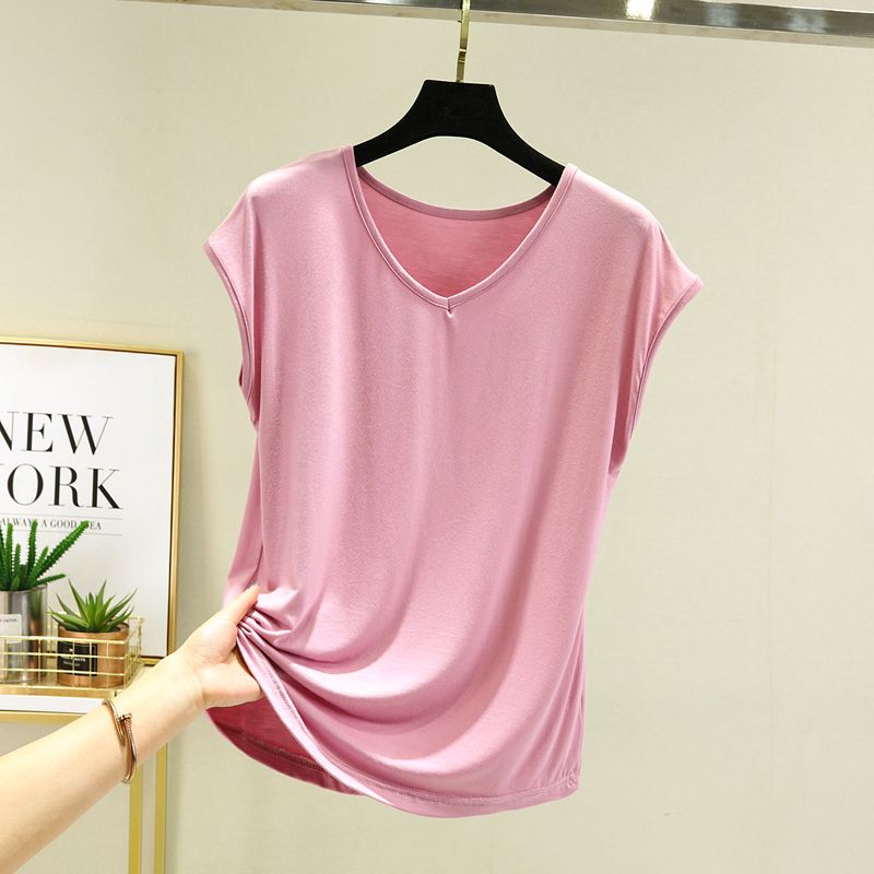 

Modal V Neck Thin Vest Casual Sleeveless T-Shirt Pink M (recommended 40.00 kg-50.00 kg
