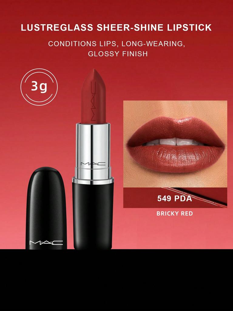 MAC Lustreglass Sheer Shine Lipstick - PDA (Bricky Red) 0.1 OZ./3g