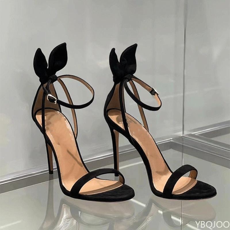 Fashion 2025 New Open Toe Fashionable Minimalist Party Heels Women's Shoes Summer Women Sexy Versatile Bunny Ear Sandals Black Bow