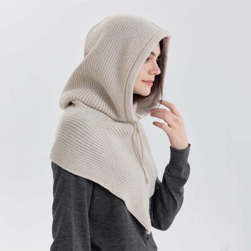 New Solid Color Simple Knitted Scarf Hat, Scarf, One-piece Dual-purpose Drawstring Method Hat To Keep Men and Women Warm In Autumn and Winter