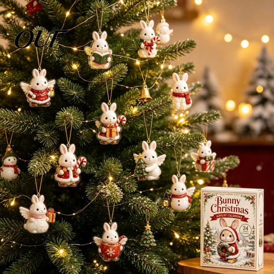 Birthday Party Favors 2026 Bunny Advent Calendar, 24 Days Acrylic Rabbit Ornaments Christmas Countdown Collectible Figurines 2D Flat Cute Animal