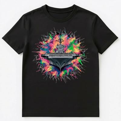 Colorful Paint Splash Aircraft Carrier Art Graphic Unisex T-Shirt
