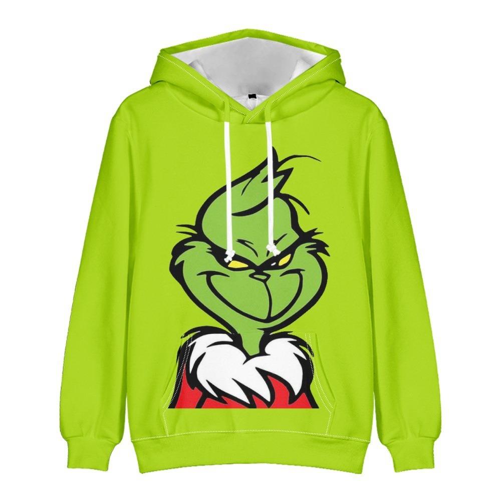 Christmas Fashion Men Women's Hoodies Green Monster Print Pullover Top Cartoon Casual Sweatshirt Kids Hoodies Clothing