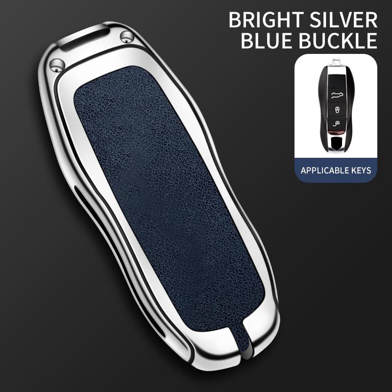 Leather Car Metal Key Case Cover Shell Fob For Porsche Panamera Cayenne 971 911 9YA Macan Boxster Keychain Accessories