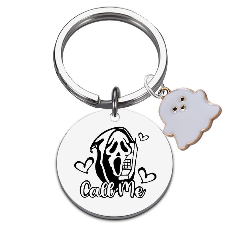 

Halloween Gift Pendant Keychain Stainless Steel Laser Engraved Round Tag Hanging Ornament Stainless Steel Keychain for Backpack Bag Pendant 3*3CM