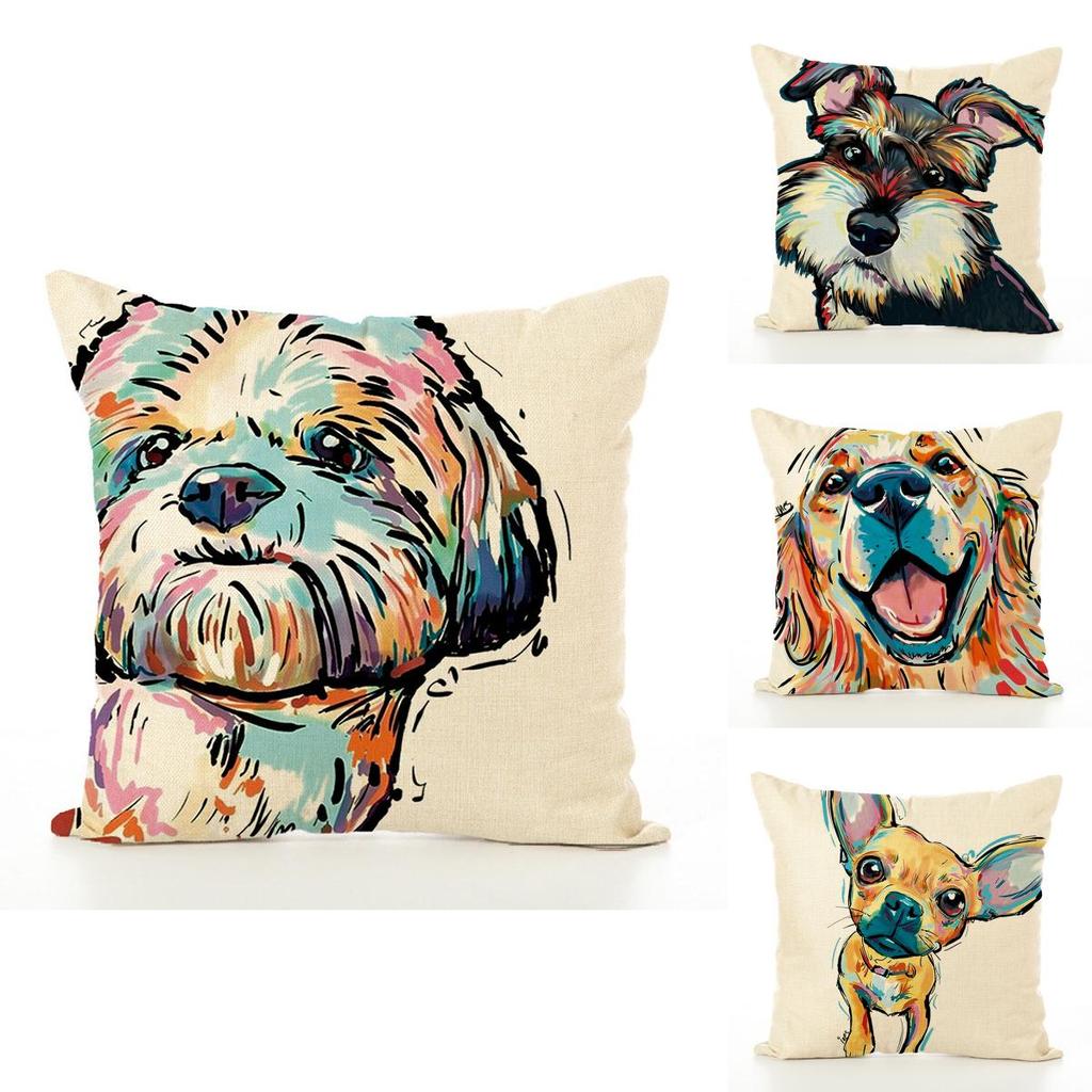 Adorable Pet Dog Pillow Cover In Linen Blend For Cozy Sofa And Office Decor