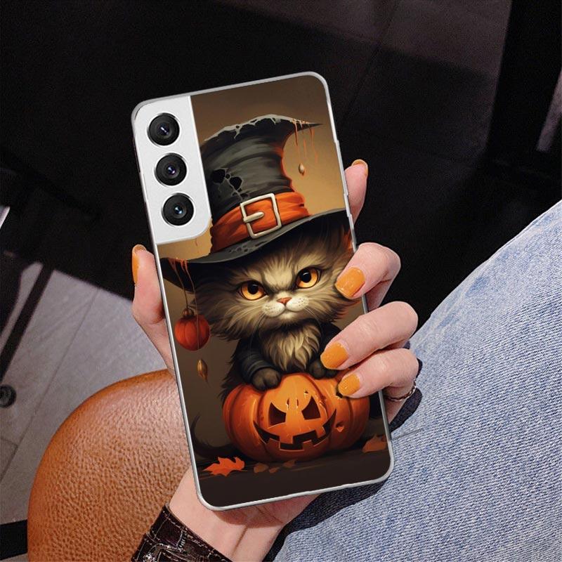 

Black Kitten Halloween Pumpkin Phone Case For Samsung Galaxy S24 S25 Edge S26 Ultra S23 S22 S21 Plus S20 FE + Personalized Print Samsung S26 Plus