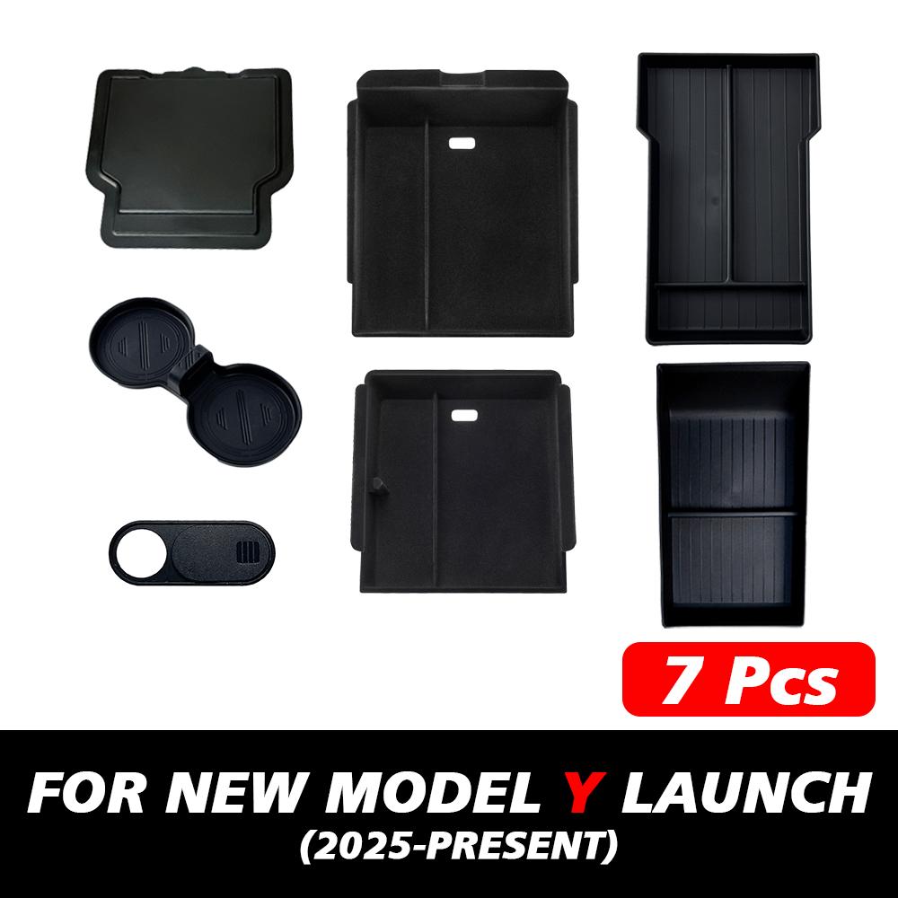 For Tesla New Model Y 2025 Launch Juniper Console & Armrest Upper and Lower Flocking Storage Box Watercup Holder Camera Cover