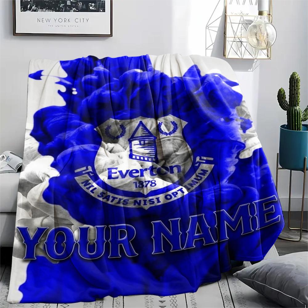 1 Stück Personalisierte Decke mit Everton FC Muster aus Flanell Geeignet für Alle Jahreszeiten für Heimdekoration Wärme und Komfort Geschenke Feiertagsgeschenk