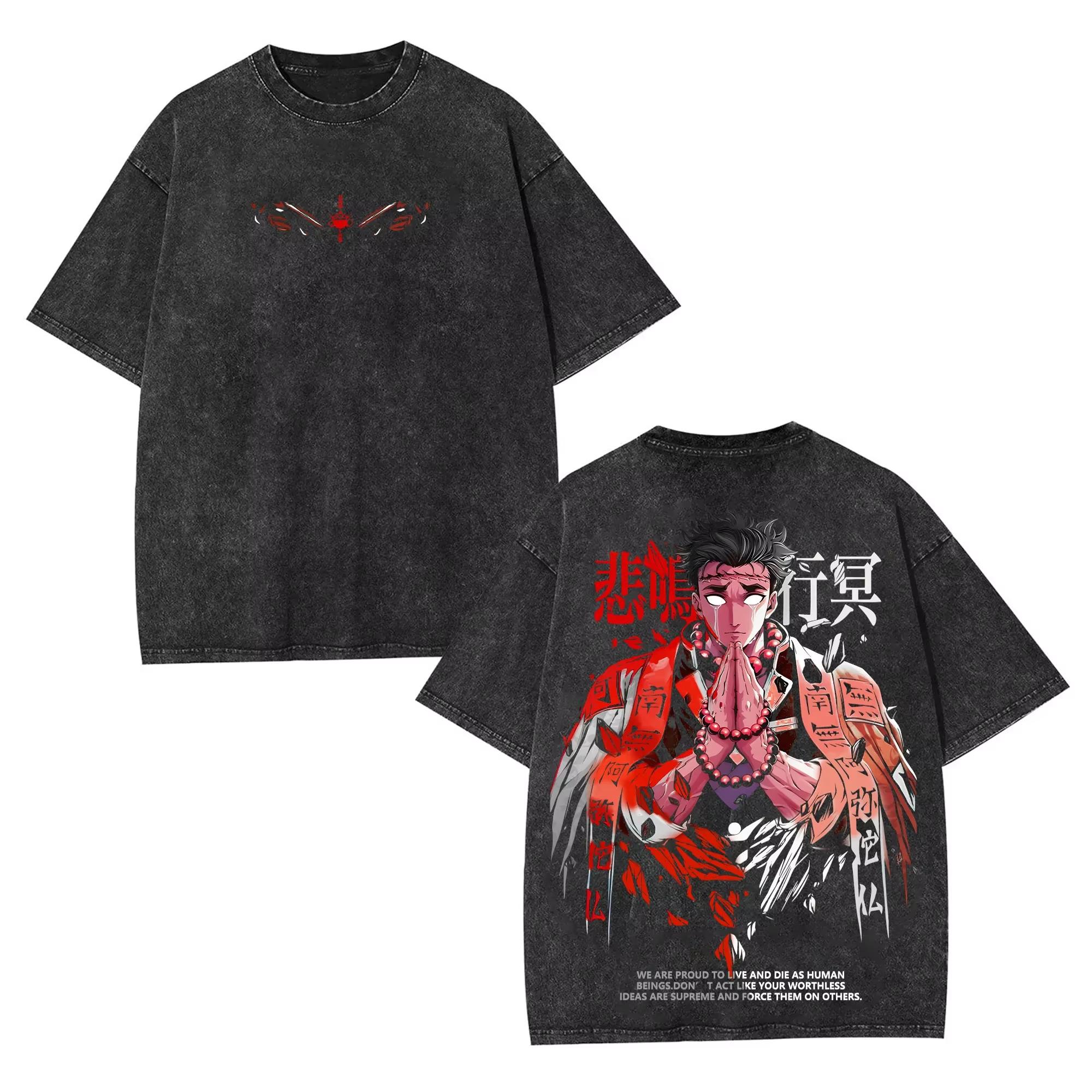 Demon Slayer Washed Retro Short Sleeve TShirt Casual Summer Wear Mens Comfortable Short Sleeve  cotton Sports Popular Top 2XL