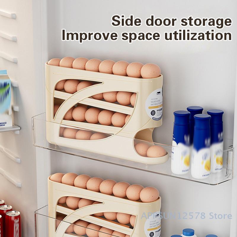 4-lagiger automatischer Eierhalter mit Rollen, Kühlschrank-Eieraufbewahrungsbox, Behälter, Küchenkühlschrank, Eierspender, Kühlschrank-Organizer