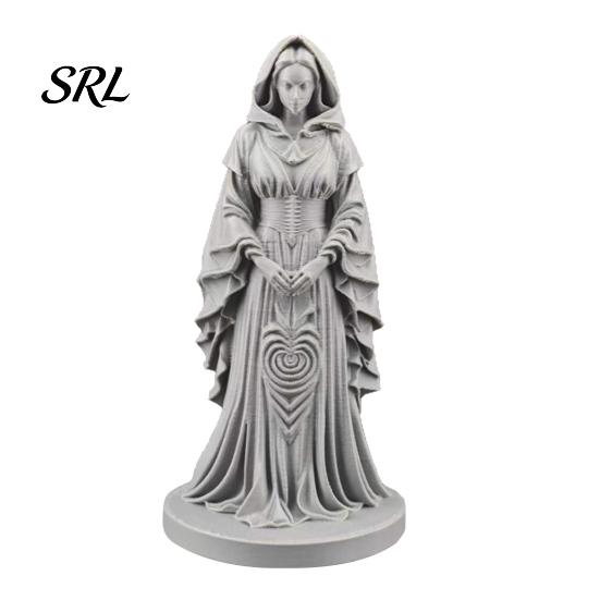 Gothic Style Desk Accessory 3D Printed Witch Statue, European Mysterious Figurine with Fine Ornament Texture & Stable Base, Compact Desktop for Study темно-серого