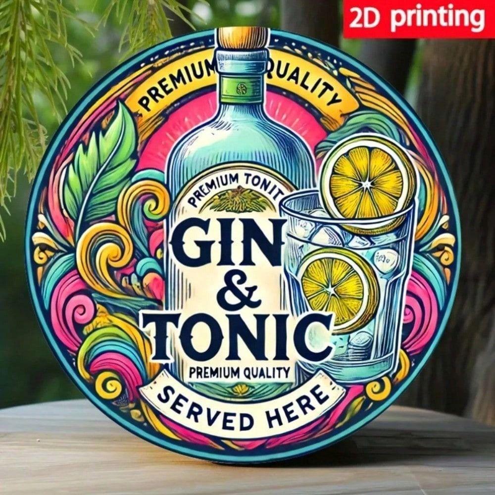 Tin Sign Wall Art Gin Tonic Retro Bar Decor 8x8 Inch