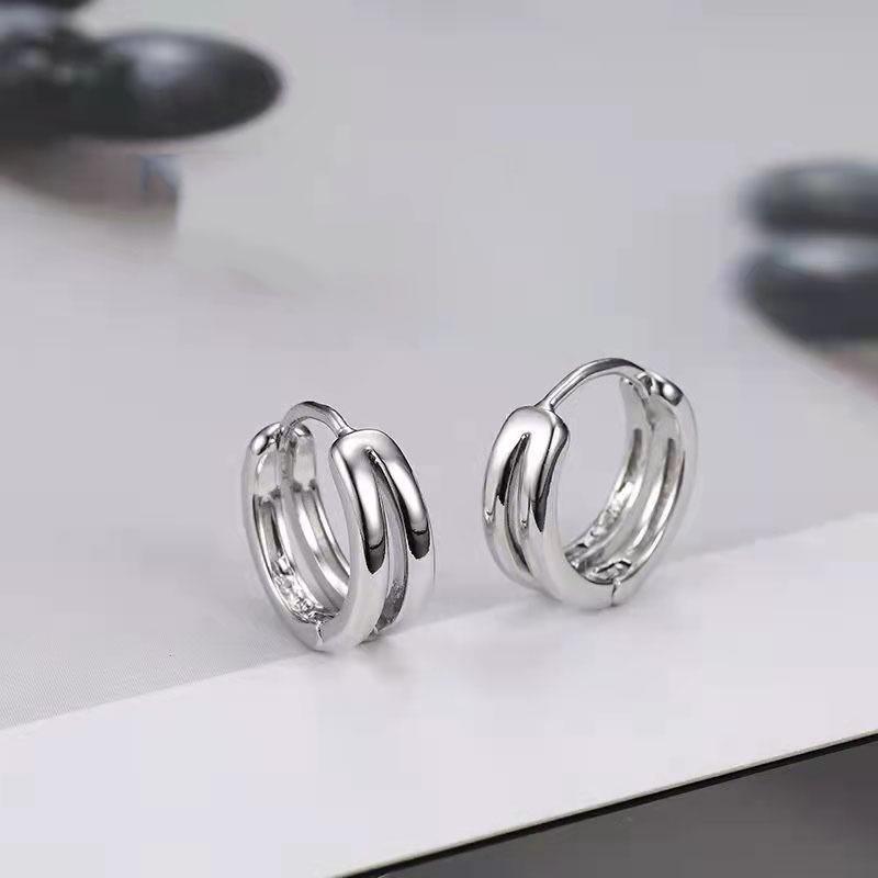Trendy Geometric Double Ring Hollow Earrings for Men - Stylish & Simple
