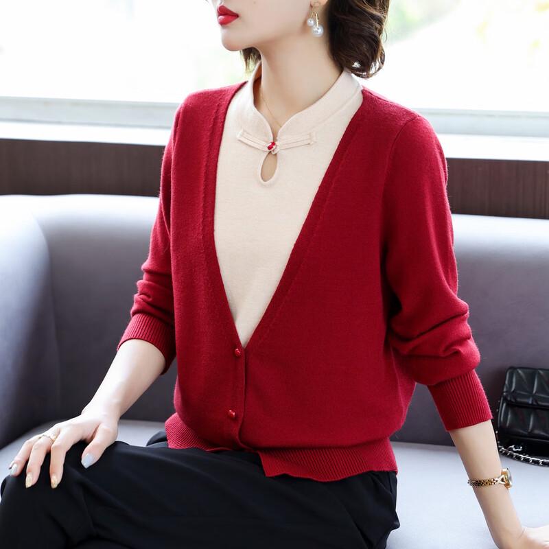 

Women s Faux Two-Piece Knitted Stand-Up Collar Sweater 2XL