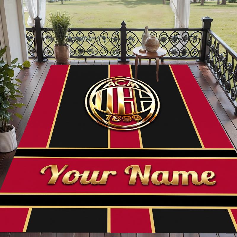 Custom Name AC Milan Crystal Velvet Floor Rug Personalized Text Soft Carpet Home Decor