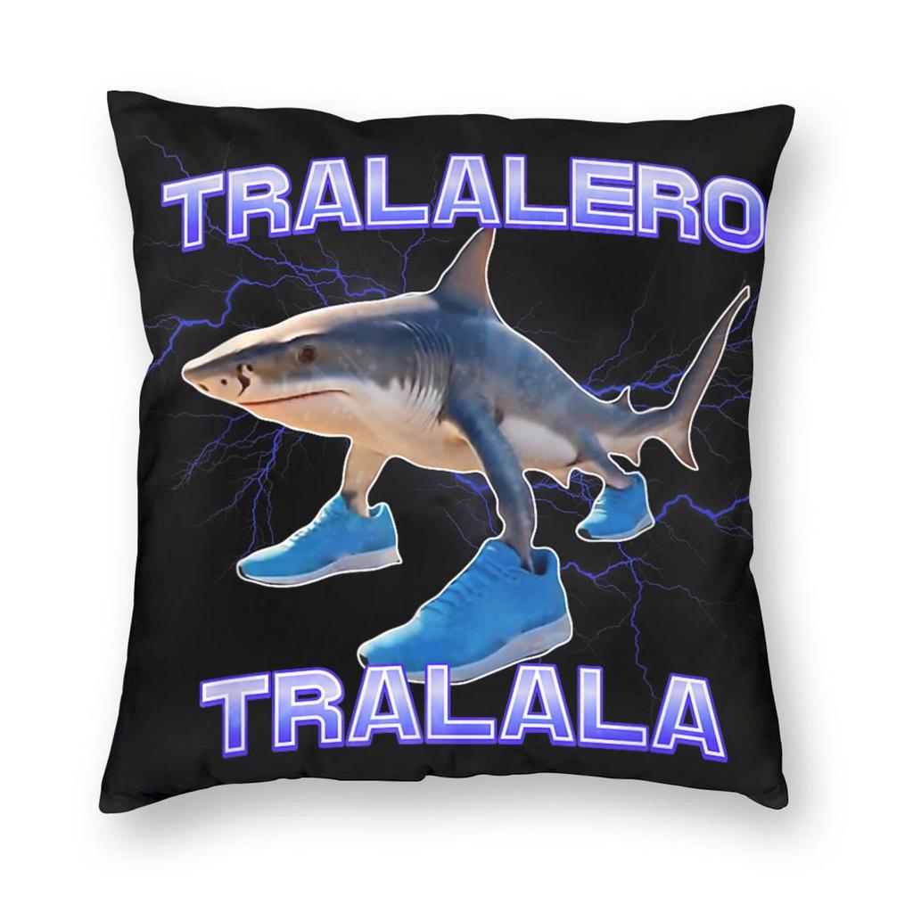 Tralalero Tralala Funny Shark Meme Pillowcase Printing Polyester Cushion Cover Decor Italian Brainrot Memes Pillow Case Cover