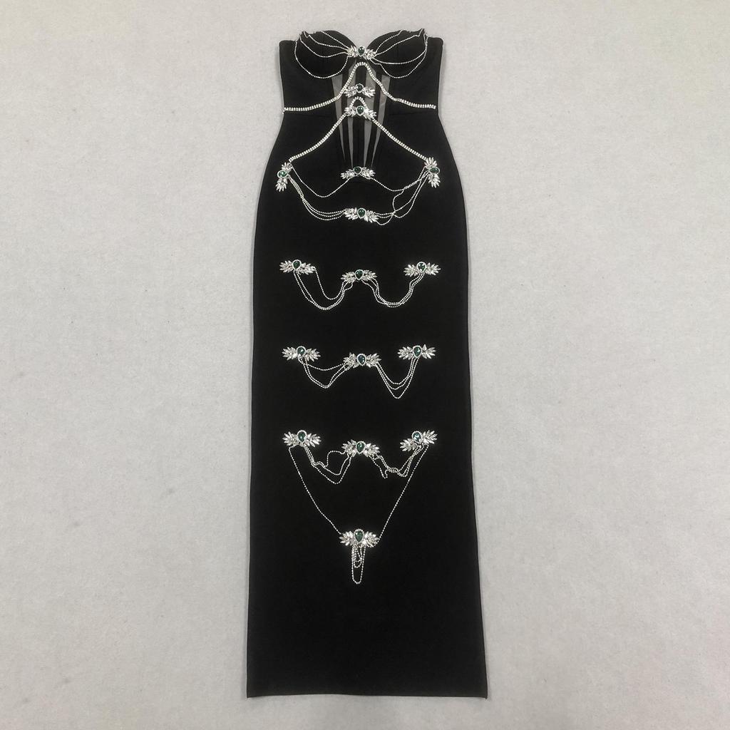 Luxurious Rhinestone-Embellished Strapless Evening Dress for Women – Elegant, Sexy, High-Elastic Bandage Design